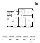 Планировка 3-комнатной квартиры, 75,8 м2