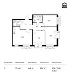 Планировка 3-комнатной квартиры, 75,6 м2