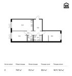 Планировка 2-комнатной квартиры, 74,9 м2