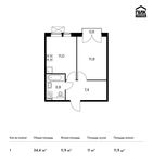 Планировка 1-комнатной квартиры, 34,4 м2