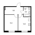 Планировка 1-комнатной квартиры, 39,2 м2