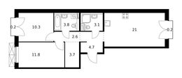 Планировка 2-комнатной квартиры, 61,4 м2