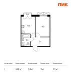 Планировка 1-комнатной квартиры, 34,5 м2