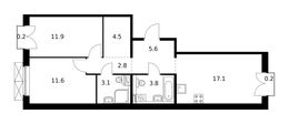 Планировка 2-комнатной квартиры, 60,8 м2
