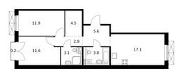 Планировка 2-комнатной квартиры, 60,6 м2