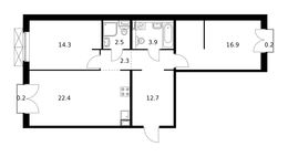 Планировка 2-комнатной квартиры, 75,4 м2