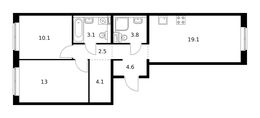 Планировка 2-комнатной квартиры, 60,3 м2