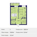 Планировка 1-комнатной квартиры, 33,89 м2