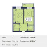 Планировка 1-комнатной квартиры, 34,24 м2