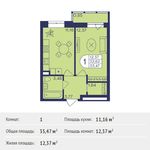 Планировка 1-комнатной квартиры, 33,47 м2