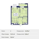Планировка 1-комнатной квартиры, 34,51 м2