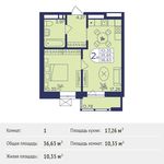 Планировка 1-комнатной квартиры, 36,63 м2