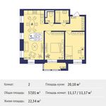 Планировка 2-комнатной квартиры, 57,01 м2