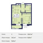 Планировка 1-комнатной квартиры, 34,5 м2