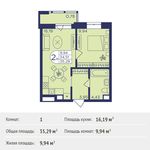 Планировка 1-комнатной квартиры, 35,29 м2