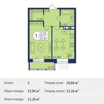 Планировка 1-комнатной квартиры, 33,94 м2