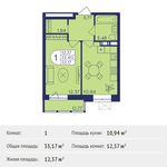 Планировка 1-комнатной квартиры, 33,17 м2
