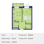 Планировка 1-комнатной квартиры, 33,5 м2
