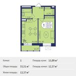 Планировка 1-комнатной квартиры, 33,31 м2