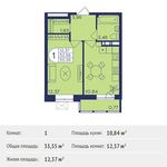 Планировка 1-комнатной квартиры, 33,35 м2