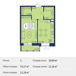 Планировка 1-комнатной квартиры, 34,17 м2