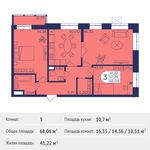 Планировка 3-комнатной квартиры, 68,06 м2