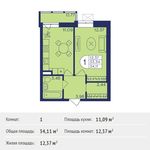 Планировка 1-комнатной квартиры, 34,11 м2