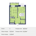 Планировка 1-комнатной квартиры, 33,23 м2