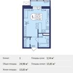 Планировка квартиры студии, 24,98 м2