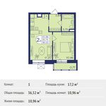 Планировка 1-комнатной квартиры, 36,52 м2