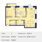 Планировка 2-комнатной квартиры, 64,19 м2
