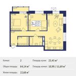 Планировка 2-комнатной квартиры, 64,14 м2