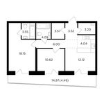 Планировка 3-комнатной квартиры, 73,35 м2