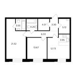 Планировка 3-комнатной квартиры, 78,48 м2