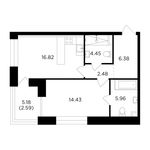 Планировка 1-комнатной квартиры, 53,11 м2