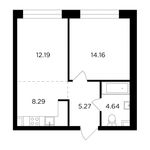 Планировка 2-комнатной квартиры, 44,56 м2