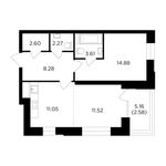 Планировка 2-комнатной квартиры, 56,79 м2