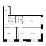 Планировка 3-комнатной квартиры, 75,19 м2