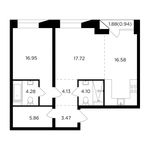 Планировка 2-комнатной квартиры, 74,03 м2