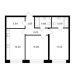 Планировка 2-комнатной квартиры, 72,43 м2