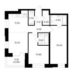 Планировка 3-комнатной квартиры, 82,19 м2