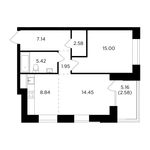 Планировка 2-комнатной квартиры, 57,96 м2