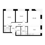 Планировка 3-комнатной квартиры, 85,24 м2