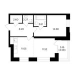 Планировка 2-комнатной квартиры, 56,79 м2