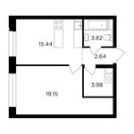 Планировка 1-комнатной квартиры, 45,03 м2