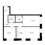 Планировка 3-комнатной квартиры, 75,19 м2