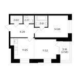 Планировка 2-комнатной квартиры, 56,79 м2