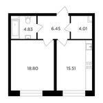 Планировка 1-комнатной квартиры, 49,6 м2