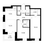 Планировка 3-комнатной квартиры, 82,19 м2