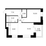Планировка 2-комнатной квартиры, 57,96 м2